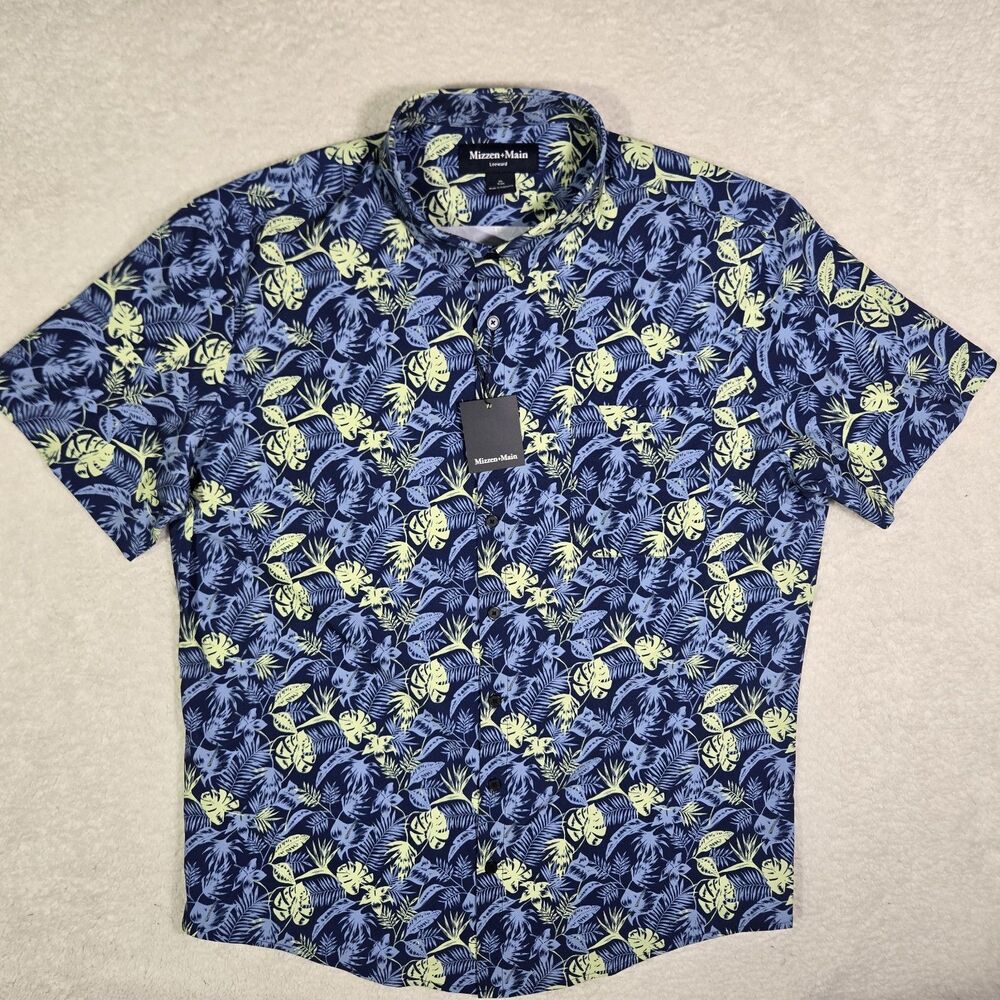 Mizzen+Main Leeward Mens XL Trim Floral Palm Trees Performance Shirt Stretch